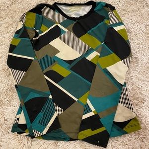 Green Retro 70s Graphic Printed Long Sleeve Tee Sz S!